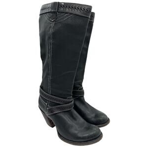 Cuadra Western Knee High Heeled Ankle Wrap Boots Black Women's Sz 6.5 Boho Moto